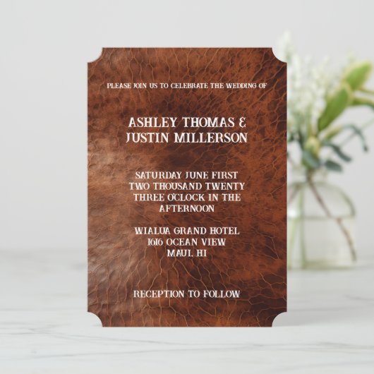 Invitation Mariage en cuir Brown Faux (Debout devant)
