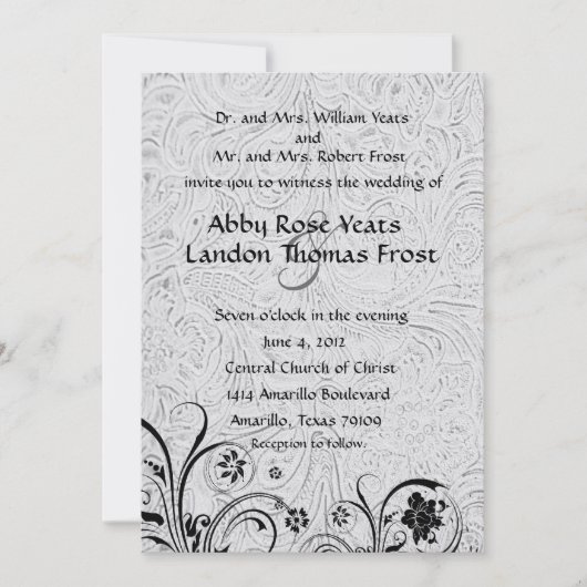 Invitation Mariage en cuir et noir de dentelle usiné par (Devant)