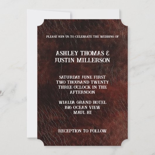 Invitation Mariage en cuir Faux Brown foncé (Devant)