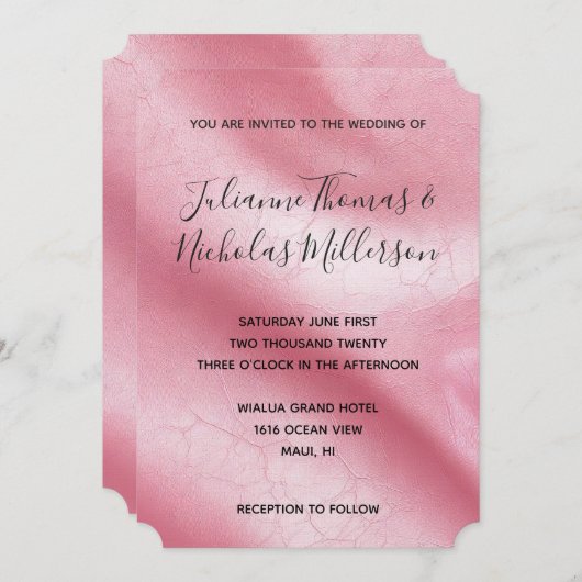 Invitation Mariage en cuir rose chic (Devant / Derrière)