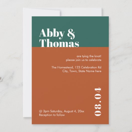 Invitation Mariage en cuivre Turquoise minimaliste moderne (Devant)