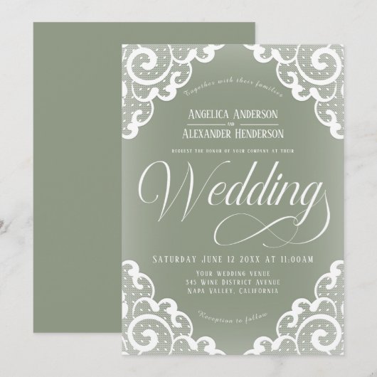 Invitation Mariage en Dentelle Blanche (Devant / Derrière)