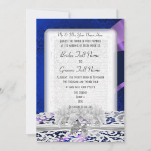 Invitation Mariage en dentelle blanche bleu marine