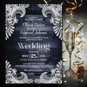 Invitation Mariage en dentelle blanche en bois bleu rustique