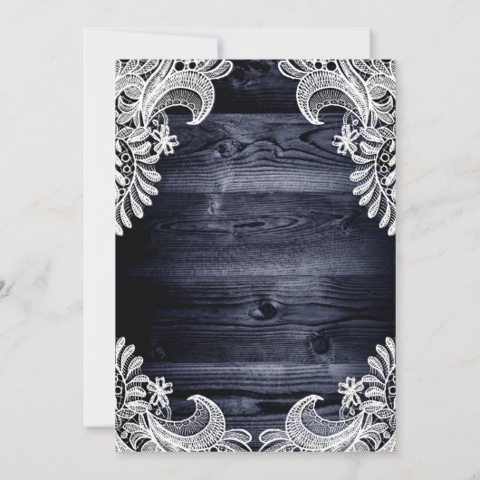 Invitation Mariage en dentelle blanche en bois bleu rustique (Dos)