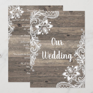 Invitation Mariage en dentelle blanche en bois Vintage rustiq