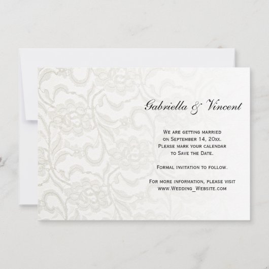 Invitation Mariage en dentelle blanche Enregistrer la date Fa (Devant)