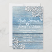 Invitation Mariage en dentelle blanche et en bois bleu pastel (Devant)