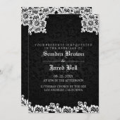Invitation Mariage en dentelle blanche noire Damask (Devant / Derrière)