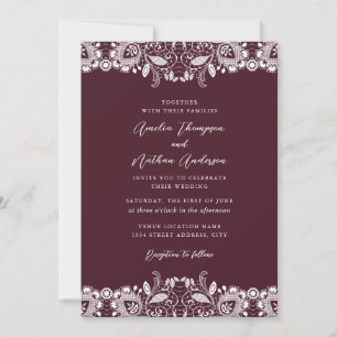 Invitation Mariage en dentelle blanche vintage de Bourgogne