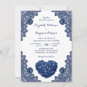 Invitation Mariage en dentelle bleu marine (Devant)