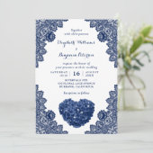 Invitation Mariage en dentelle bleu marine (Debout devant)