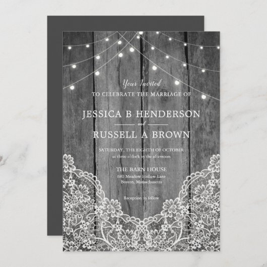 Invitation Mariage en dentelle de bois rustique (Devant / Derrière)