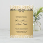 Invitation Mariage en dentelle dorée et blanche (Debout devant)