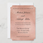 Invitation Mariage en dentelle dorée rose chic (Devant)