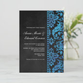 Invitation Mariage en dentelle Vintage bleu (Debout devant)