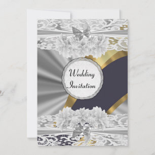 Invitation Mariage en dentelle vintage en or argenté