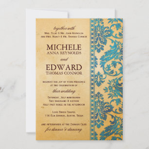 Invitation Mariage en dentelle vintage Sky Blue Damask