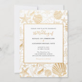 Invitation Mariage en écaille d'or Faux, thème plage (Devant)