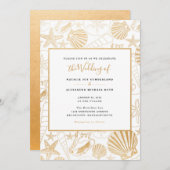 Invitation Mariage en écaille d'or Faux, thème plage (Devant / Derrière)