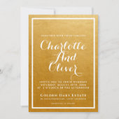 Invitation Mariage en écriture métallique dorée (Devant)