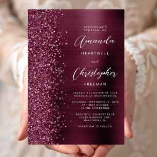 Invitation Mariage en écriture métallisée Burgundy brossée