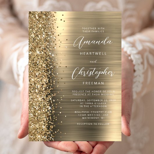 Invitation Mariage en écriture métallisée dorée