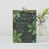 Invitation Mariage en Elopement Aquarelle Feuilles Réception (Debout devant)