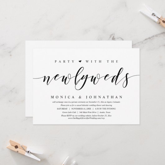 Invitation Mariage en Elopement, Fête avec les Nouveaux Marié (Devant/Arrière en situation)