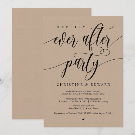 Invitation Mariage en Elopement, Fête de Félicité Éternelle,  (Devant / Derrière)