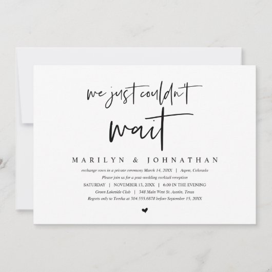Invitation Mariage en Elopement, Moderne minimaliste  (Devant)