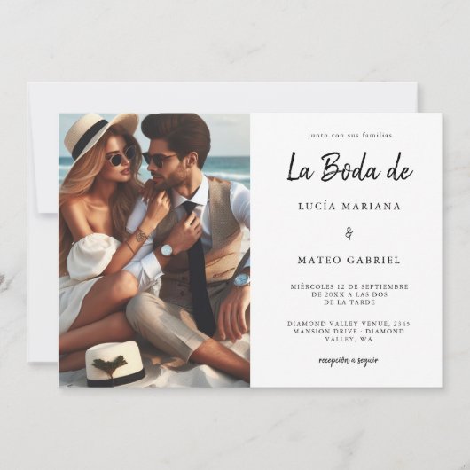 Invitation Mariage en espagnol | Calligraphie La Boda De Phot (Devant)