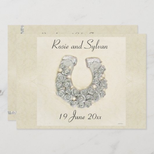 Invitation Mariage en fer à cheval Rose argent (Devant / Derrière)