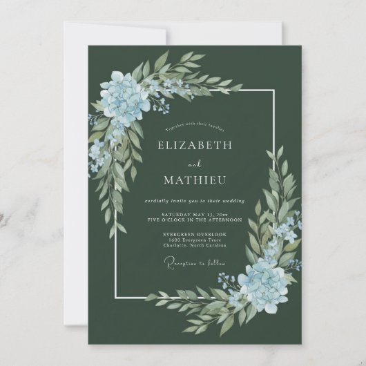 Invitation Mariage en feuillage d'acier mousse sombre (Devant)