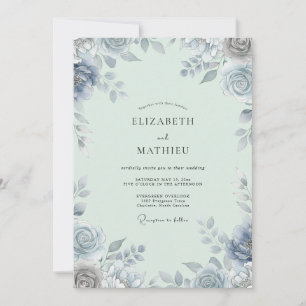 Invitation Mariage en feuille d'argent acier