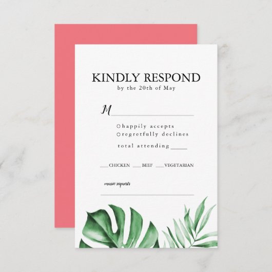 Invitation Mariage en feuille de palme tropicale RSVP avec en (Devant / Derrière)