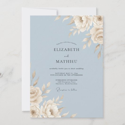 Invitation Mariage en feuille d'ivoire bleu acier (Devant)