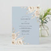 Invitation Mariage en feuille d'ivoire bleu acier (Debout devant)