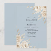 Invitation Mariage en feuille d'ivoire bleu acier (Devant / Derrière)