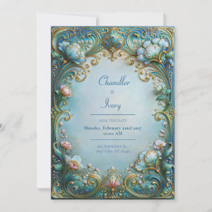 Invitation Mariage en filigrane d'or et bleu poudre