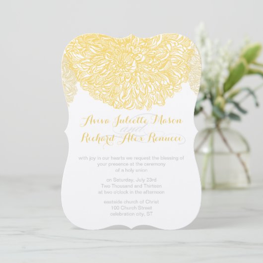 Invitation Mariage en fleur Dahlia jaune Iris (Debout devant)