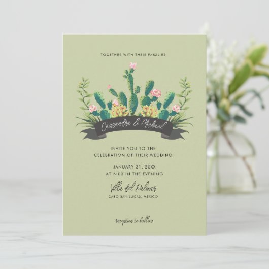 Invitation Mariage en fleur de Cactus du désert (Debout devant)