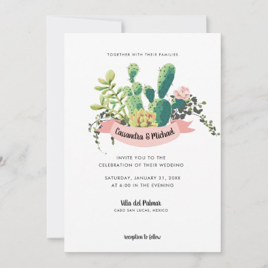 Invitation Mariage en fleur de Cactus du désert (Devant)