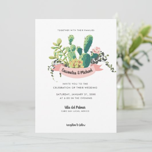 Invitation Mariage en fleur de Cactus du désert (Debout devant)