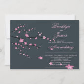 Invitation Mariage en fleurs de cerisier foncé invite (Devant)