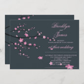 Invitation Mariage en fleurs de cerisier foncé invite (Devant / Derrière)