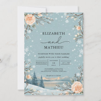Invitation Mariage en fleurs hivernales gelées