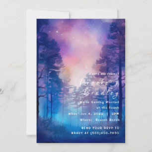 Invitation Mariage en forêt au coucher du soleil radieux