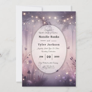 Invitation Mariage en forêt avec des lumières de fée éthérées