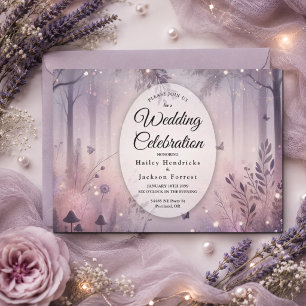 Invitation Mariage en forêt avec des lumières de fée éthérées